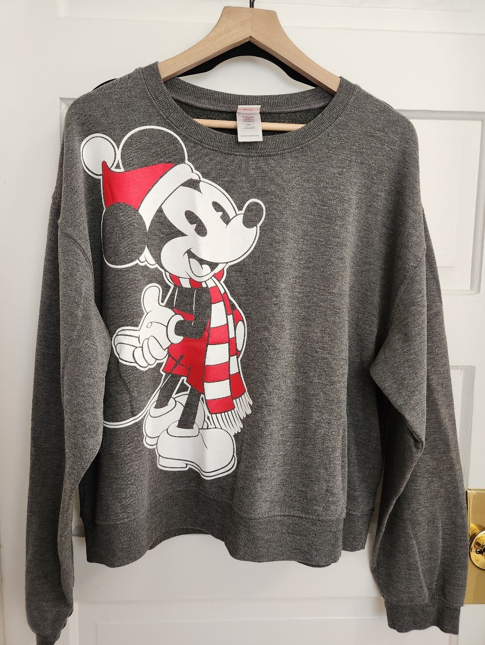 Disney Grey Crewneck Sweatshirt Xxl  Red & White Mickey Holiday Graphic